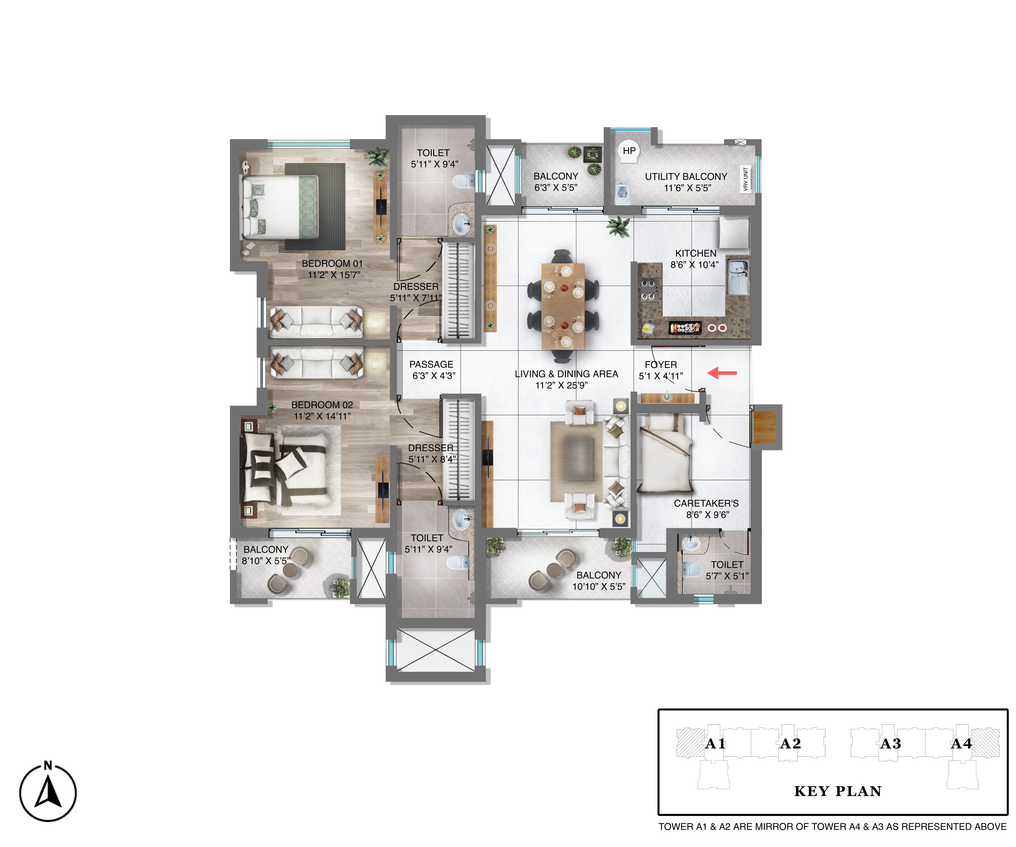 Type B Floor Plan — 1,862 sq.ft.